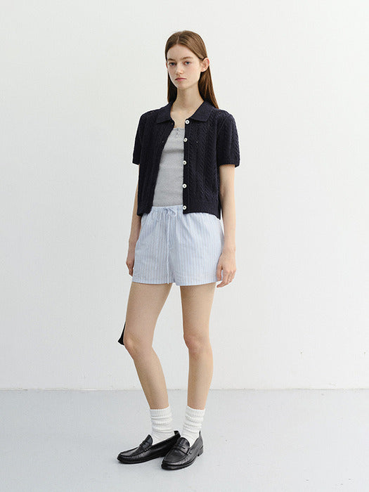 Dunst Collared Half Sleeve Cardigan Navy