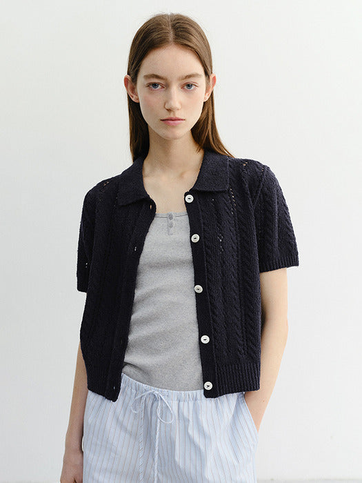 Dunst Collared Half Sleeve Cardigan Navy