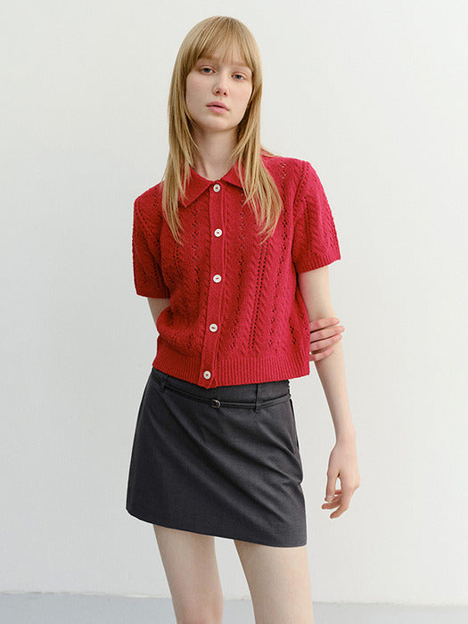 Dunst Collared Half Sleeve Cardigan Red