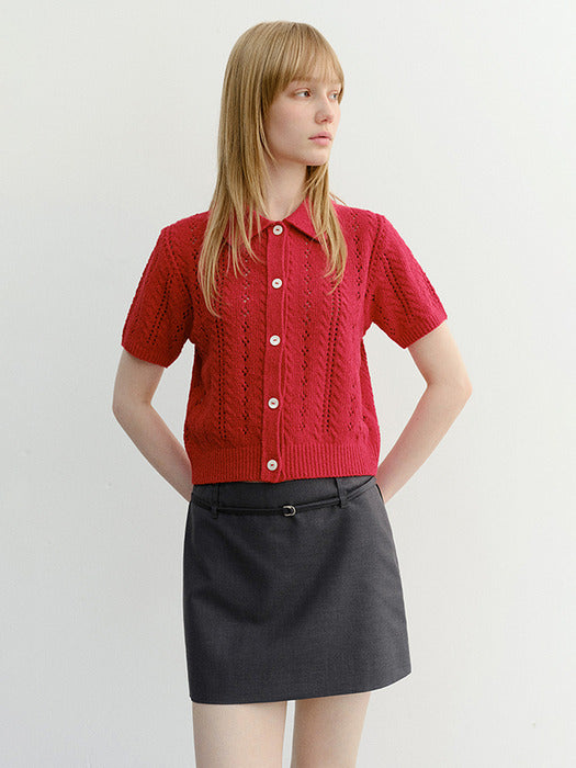 Dunst Collared Half Sleeve Cardigan Red