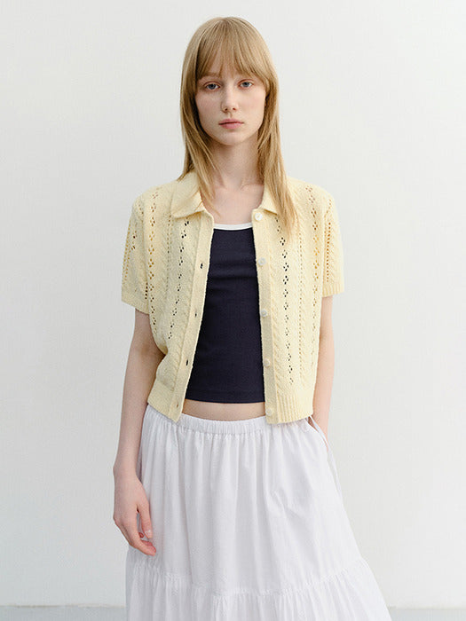 Dunst Collared Half Sleeve Cardigan Butter