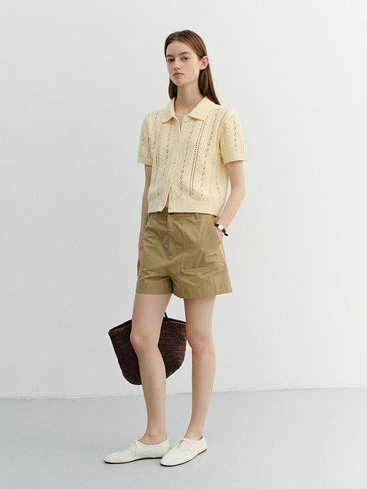Dunst Collared Half Sleeve Cardigan Butter