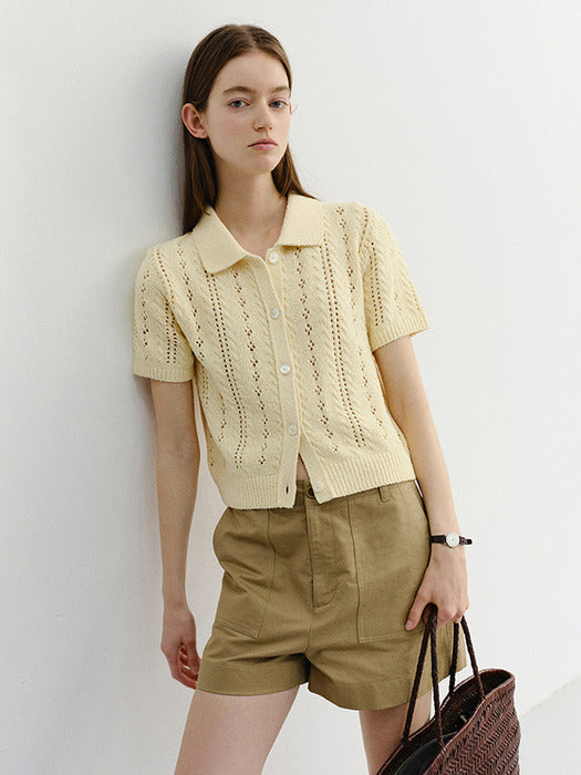 Dunst Collared Half Sleeve Cardigan Butter