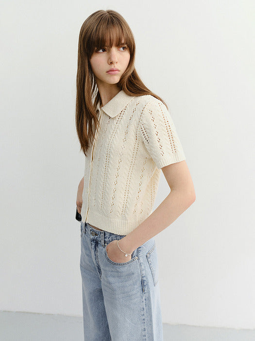 Dunst Collared Half Sleeve Cardigan Cream