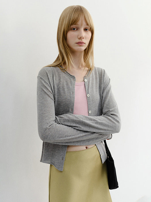 Dunst Summer Essential Crewneck Cardigan Melange Grey