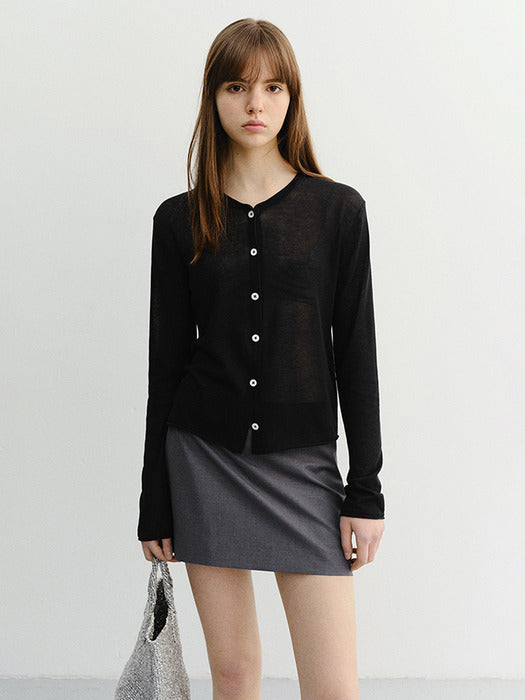 Dunst Summer Essential Crewneck Cardigan Black