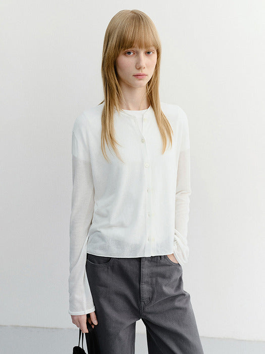 Dunst Summer Essential Crewneck Cardigan White