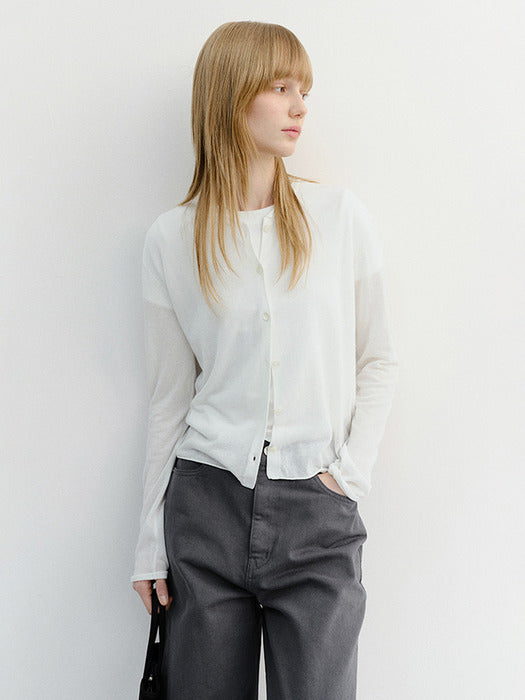 Dunst Summer Essential Crewneck Cardigan White