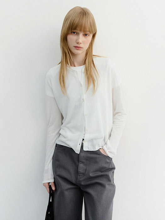 Dunst Summer Essential Crewneck Cardigan White
