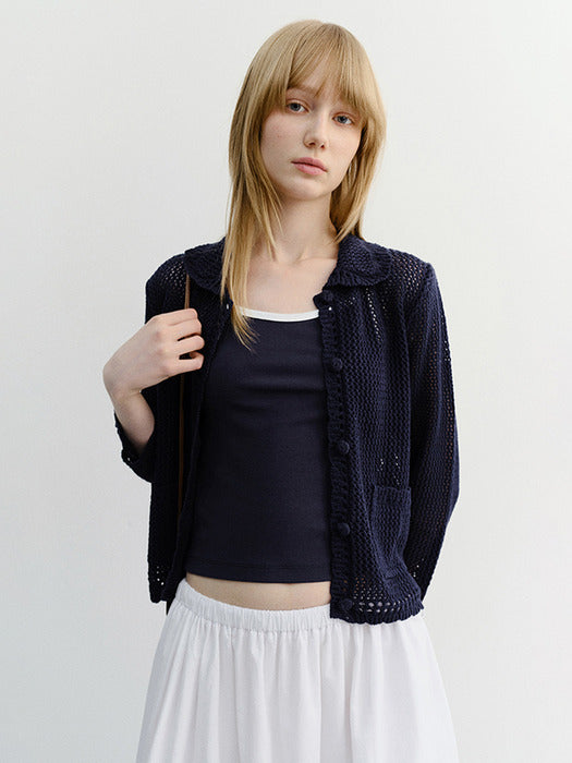 Dunst Crochet Collared Cardigan Navy