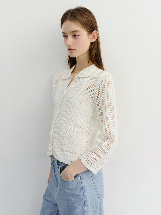 Dunst Crochet Collared Cardigan Ivory