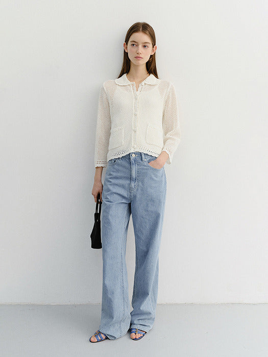 Dunst Crochet Collared Cardigan Ivory