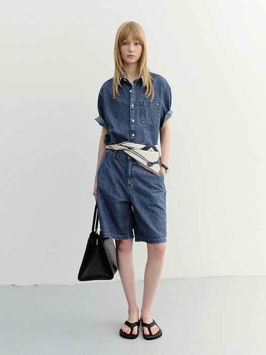 Dunst Unisex Linen Denim Shirt Classic Blue