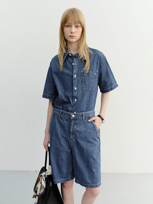 Dunst Unisex Linen Denim Shirt Classic Blue