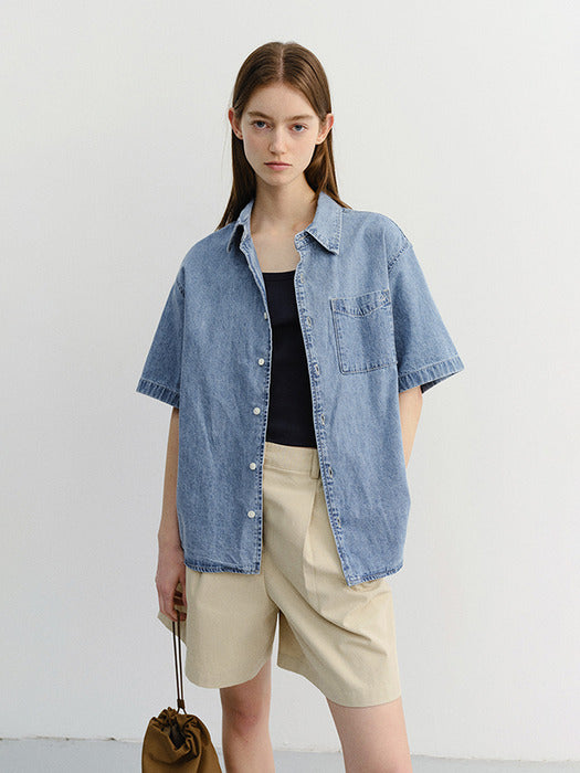 Dunst Unisex Linen Denim Shirt Light Blue