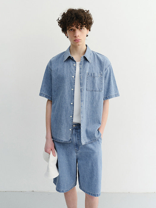 Dunst Unisex Linen Denim Shirt Light Blue