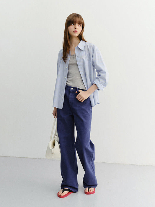 Dunst Unisex Cropped Striped Shirt Blue Stripe