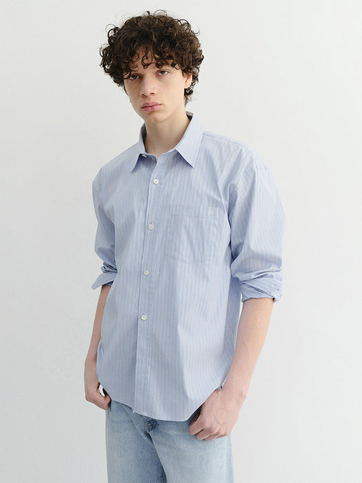 Dunst Unisex Cropped Striped Shirt Blue Stripe