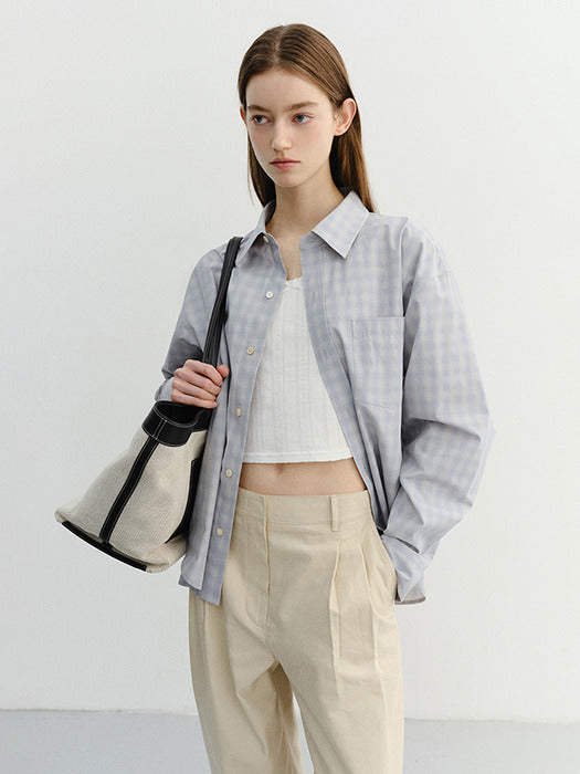 Dunst Unisex Cropped Checked Shirt Soft Blue Check