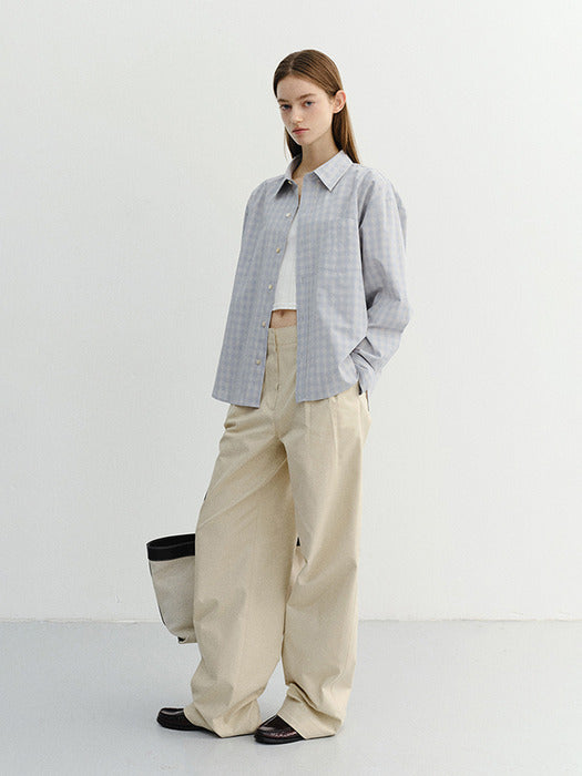 Dunst Unisex Cropped Checked Shirt Soft Blue Check
