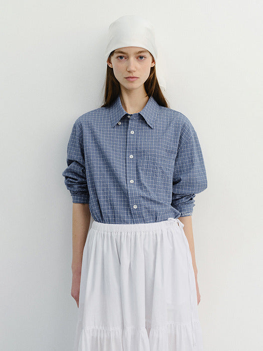 Dunst Unisex Seersucker BD Shirt Blue Check