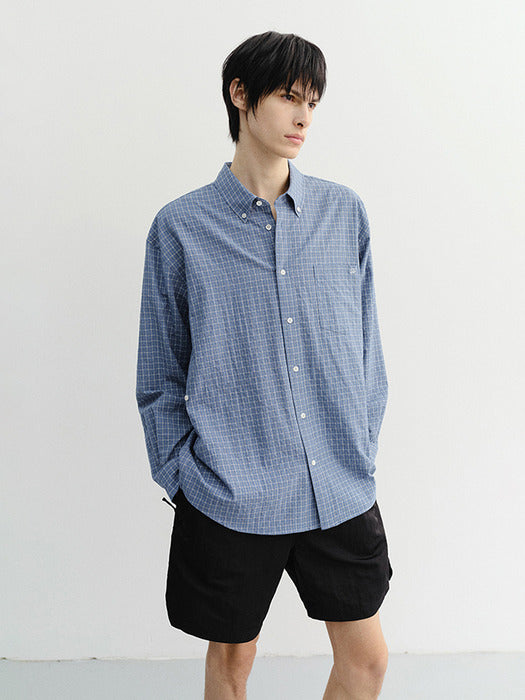 Dunst Unisex Seersucker BD Shirt Blue Check