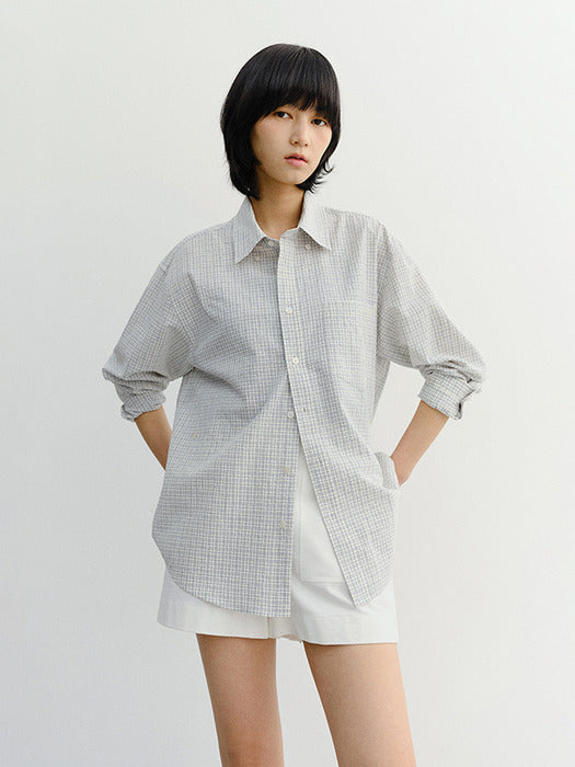 Dunst Unisex Seersucker BD Shirt Ivory Check