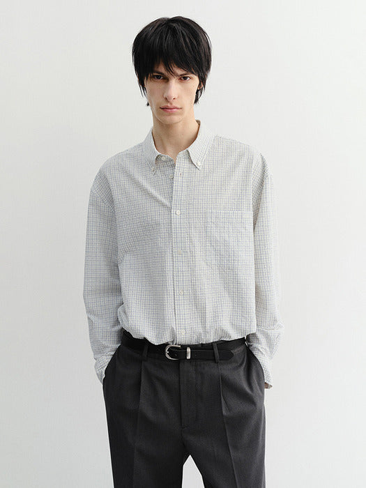 Dunst Unisex Seersucker BD Shirt Ivory Check