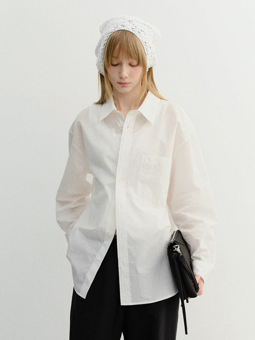 [dunst] Unisex Summer Breeze Striped Overshirt WHITE_UDSH6B126WT