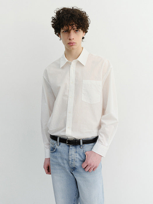 [dunst] Unisex Summer Breeze Striped Overshirt WHITE_UDSH6B126WT