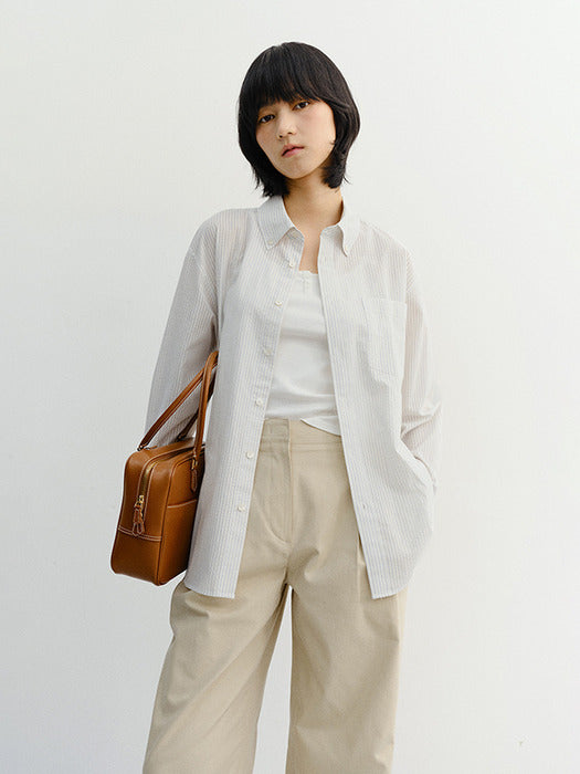 Dunst Unisex Classic Striped BD Overshirt Cream