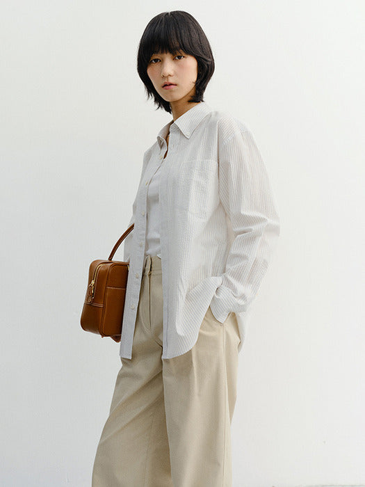 Dunst Unisex Classic Striped BD Overshirt Cream