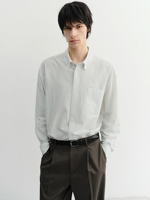 Dunst Unisex Classic Striped BD Overshirt Cream