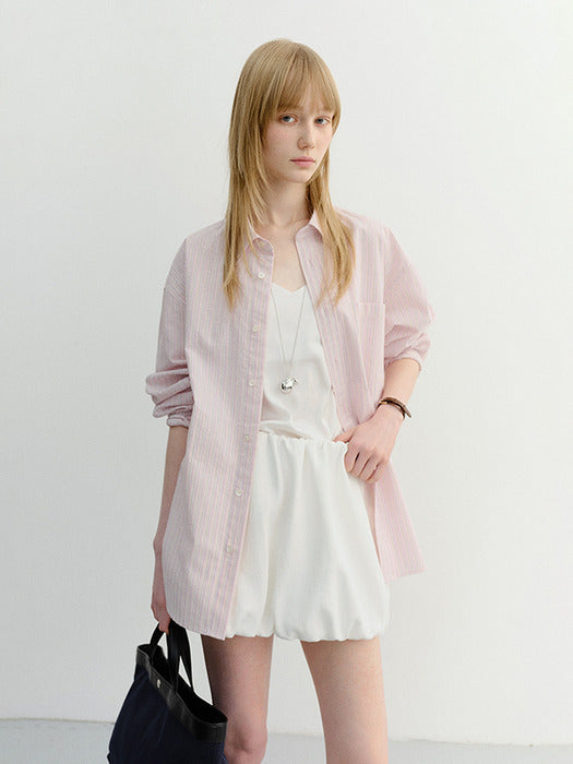 Dunst Unisex Classic Striped BD Overshirt Soft Pink