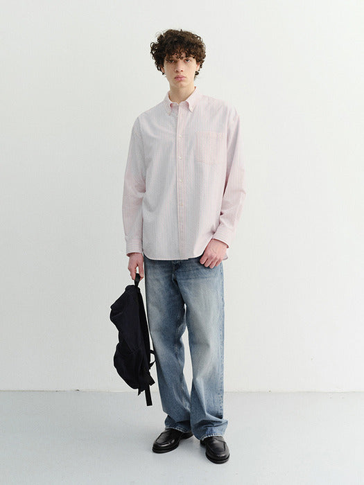 Dunst Unisex Classic Striped BD Overshirt Soft Pink