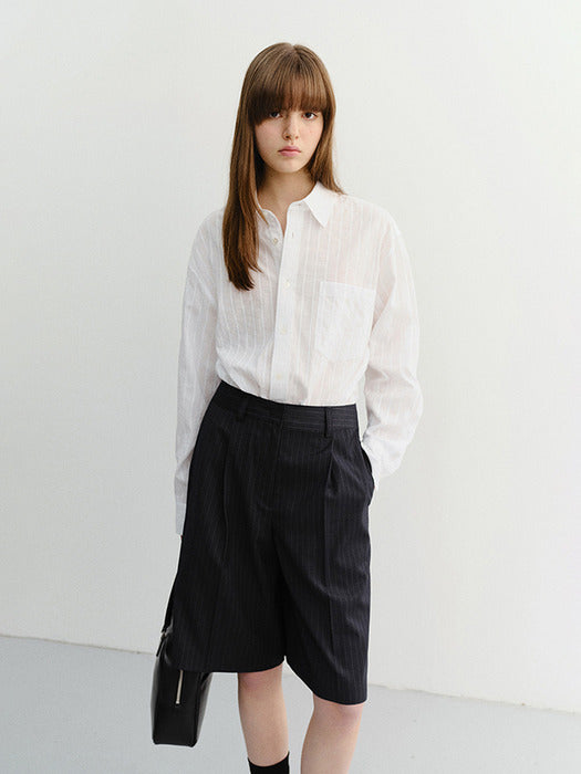 Dunst Unisex Classic Overshirt White Stripe