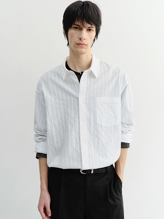 Dunst Unisex Classic Overshirt White Stripe