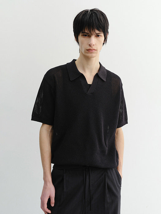 Dunst Unisex Chunky Polo Knit Black