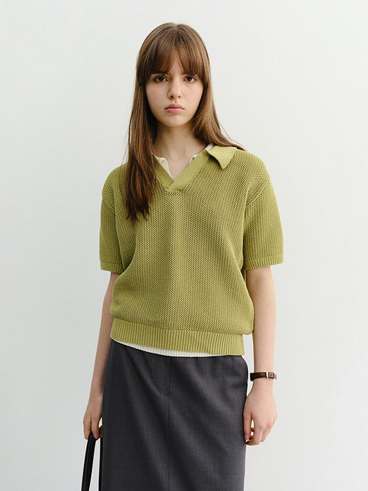 Dunst Unisex Chunky Polo Knit Olive