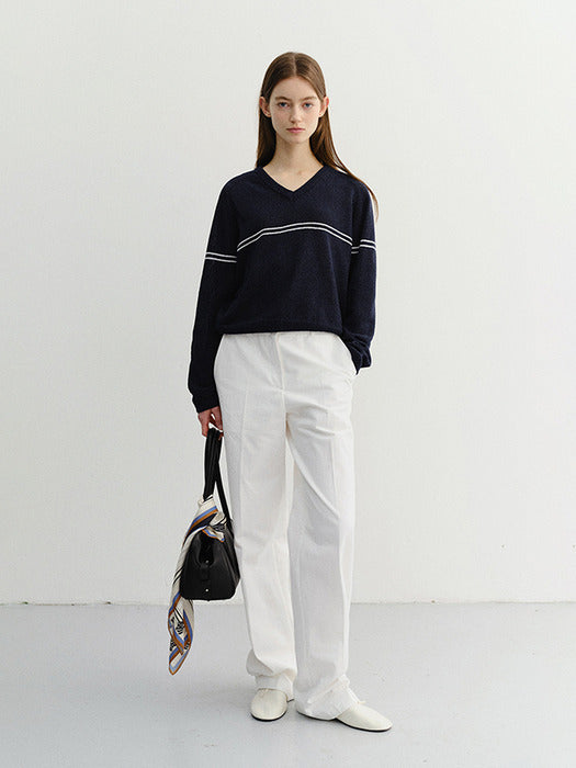 Dunst Unisex V-Neck Striped Sweater Navy