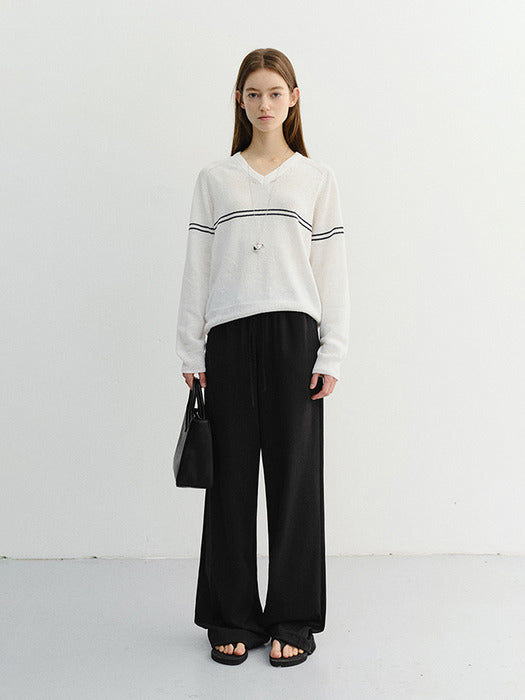 Dunst Unisex V-Neck Striped Sweater Cream