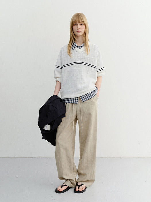 Dunst Unisex V-Neck Striped Sweater Cream