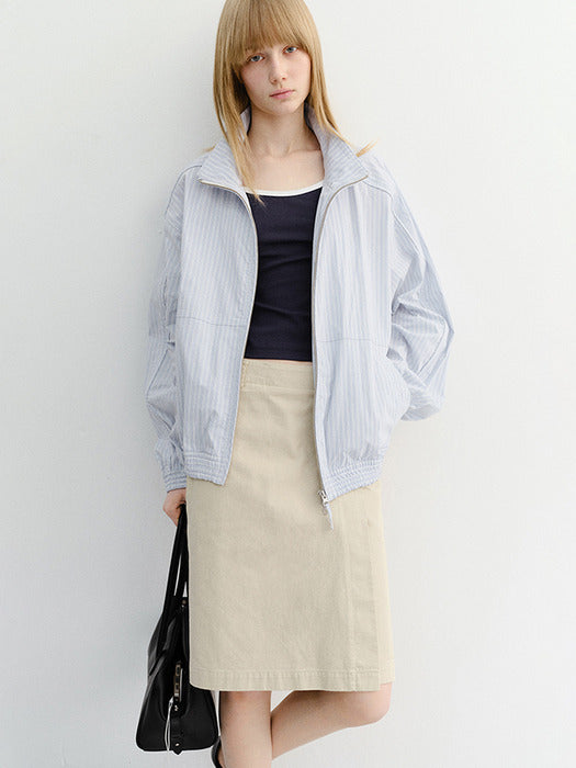 Dunst Unisex Summer Harrington Jacket Soft Blue Stripe