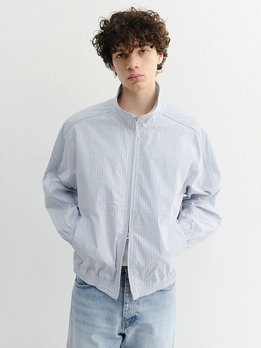 Dunst Unisex Summer Harrington Jacket Soft Blue Stripe