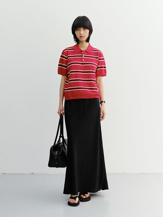 Dunst Unisex Multi Striped Polo Knit Red Burgundy