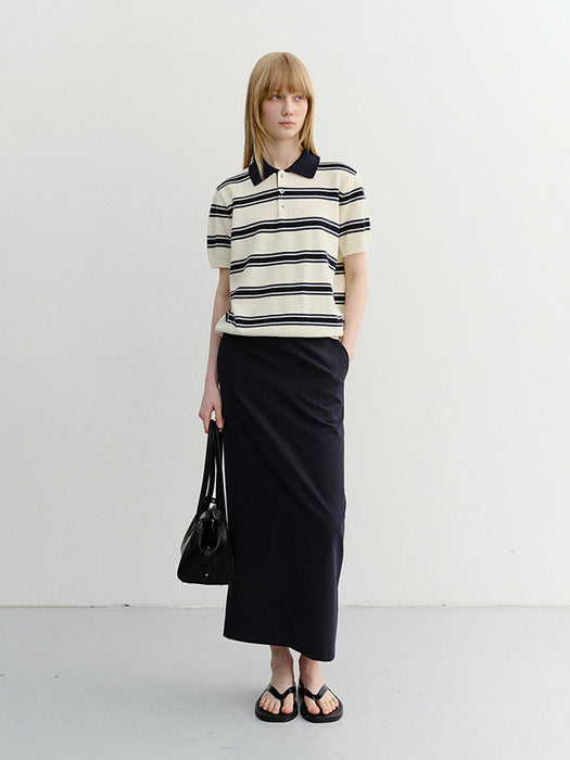 Dunst Unisex Multi Striped Polo Knit Cream Navy