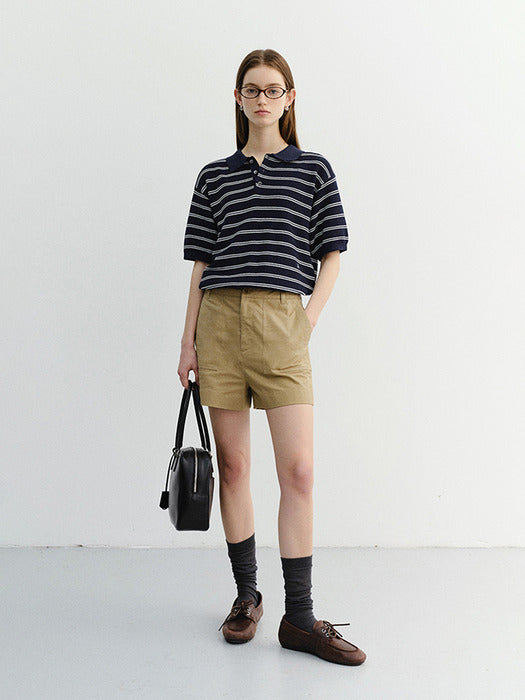 Dunst Unisex Soft Striped Polo Knit Navy