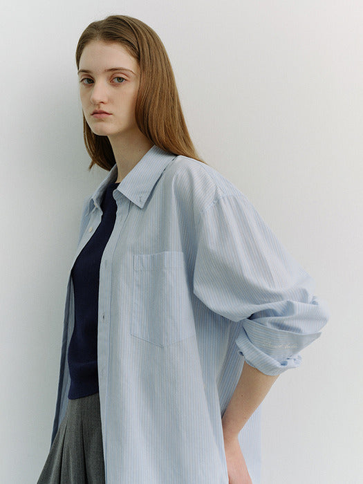 Dunst Unisex Oversized BD Striped Shirt Blue Grey Stripe