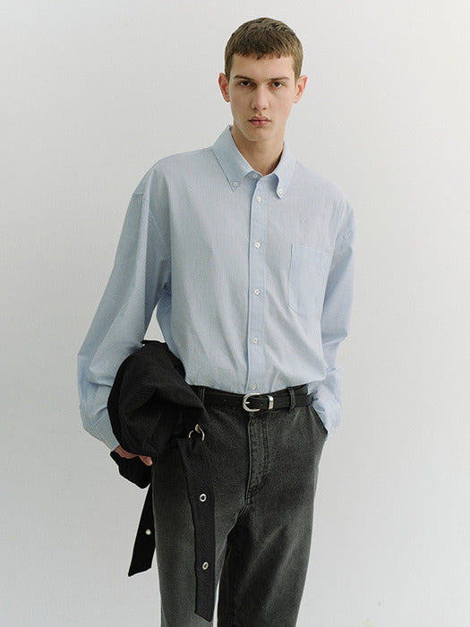 Dunst Unisex Oversized BD Striped Shirt Blue Grey Stripe
