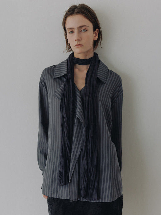 Loeuvre Sheer Striped Asymmetric Placket Shirt